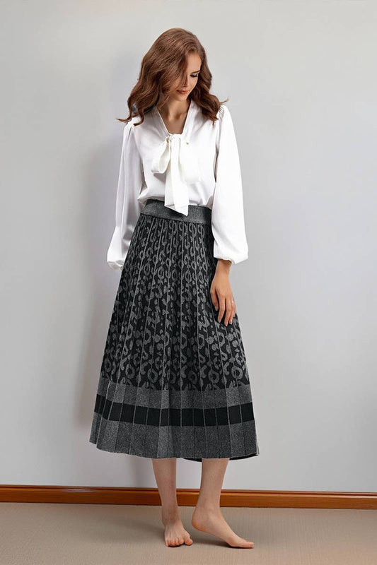 CWBMS00484_VINTAGE LEOPARD COLORBLOCK PLEATED A-LINE SKIRT