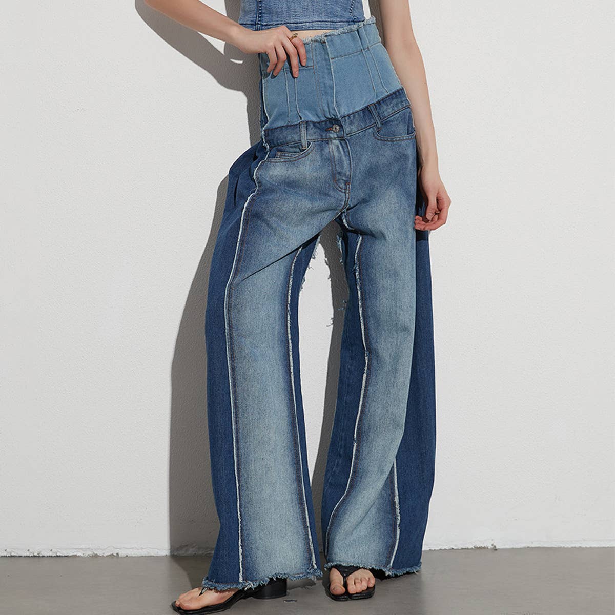 WOMENS HIGH WAISTED WIDE LEG LOOSE FITTING JEANS