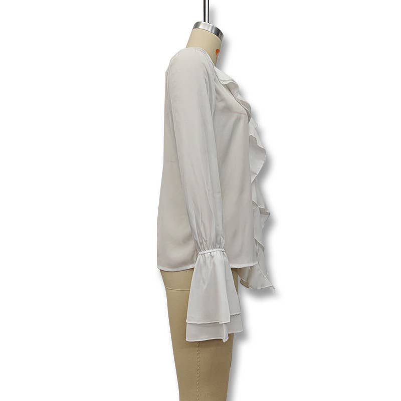 A stylish lace-up design with ruffled cardigan