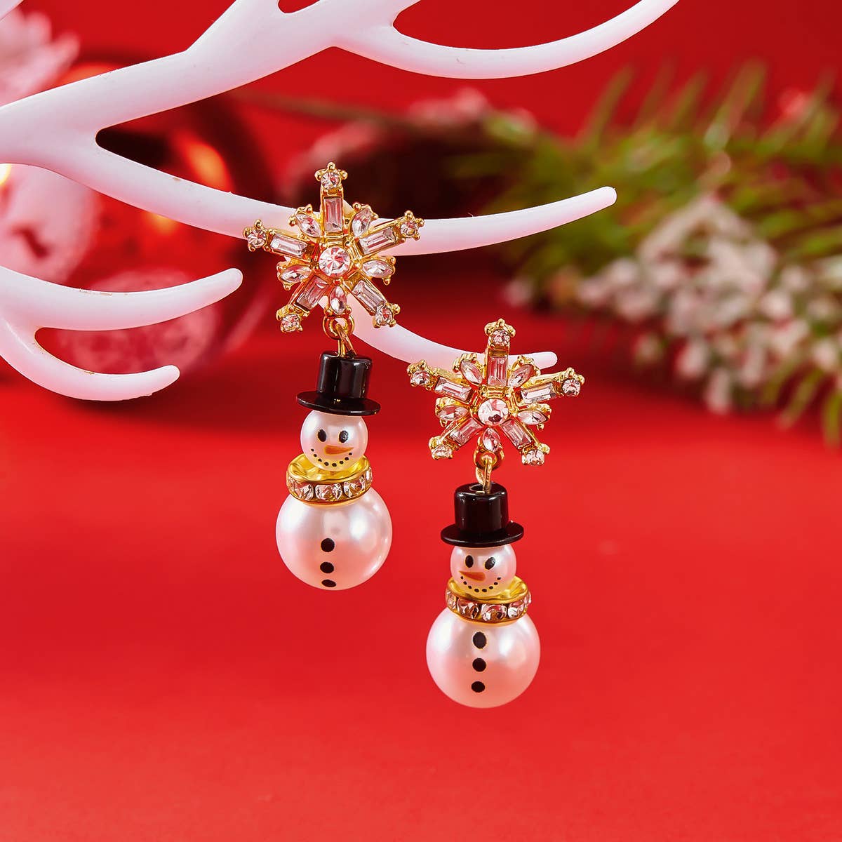 NEW CHRISTMAS DIAMOND SNOWFLAKE PEARL EARRINGS