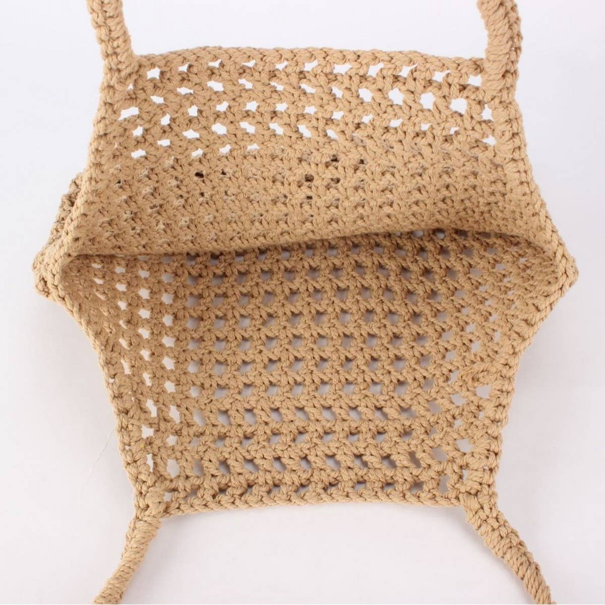 WOVEN HOLLOW - OUT COTTON STRING BEACH TOTE BAG_CWAB4676