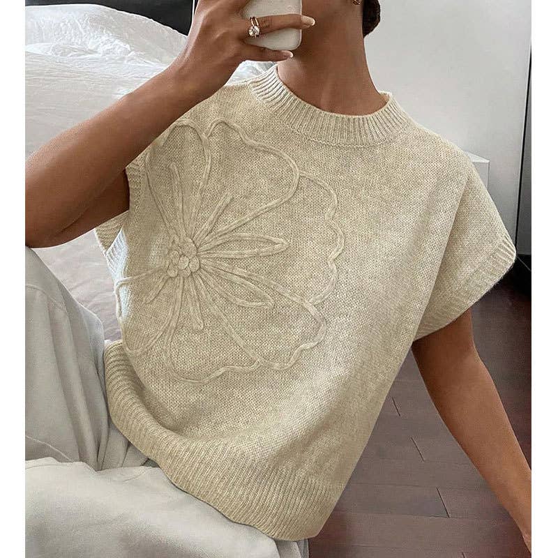 Solid-color embroidered knitted waistcoat