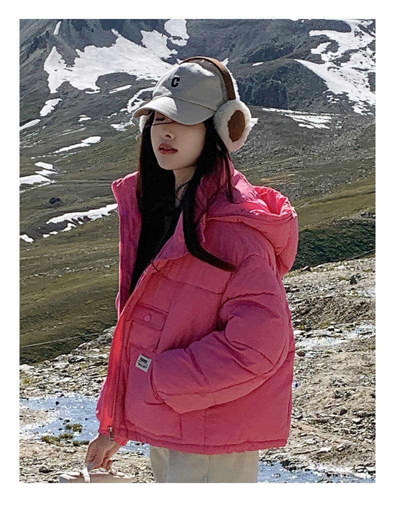 Stand collar hooded thick warm padded jacket