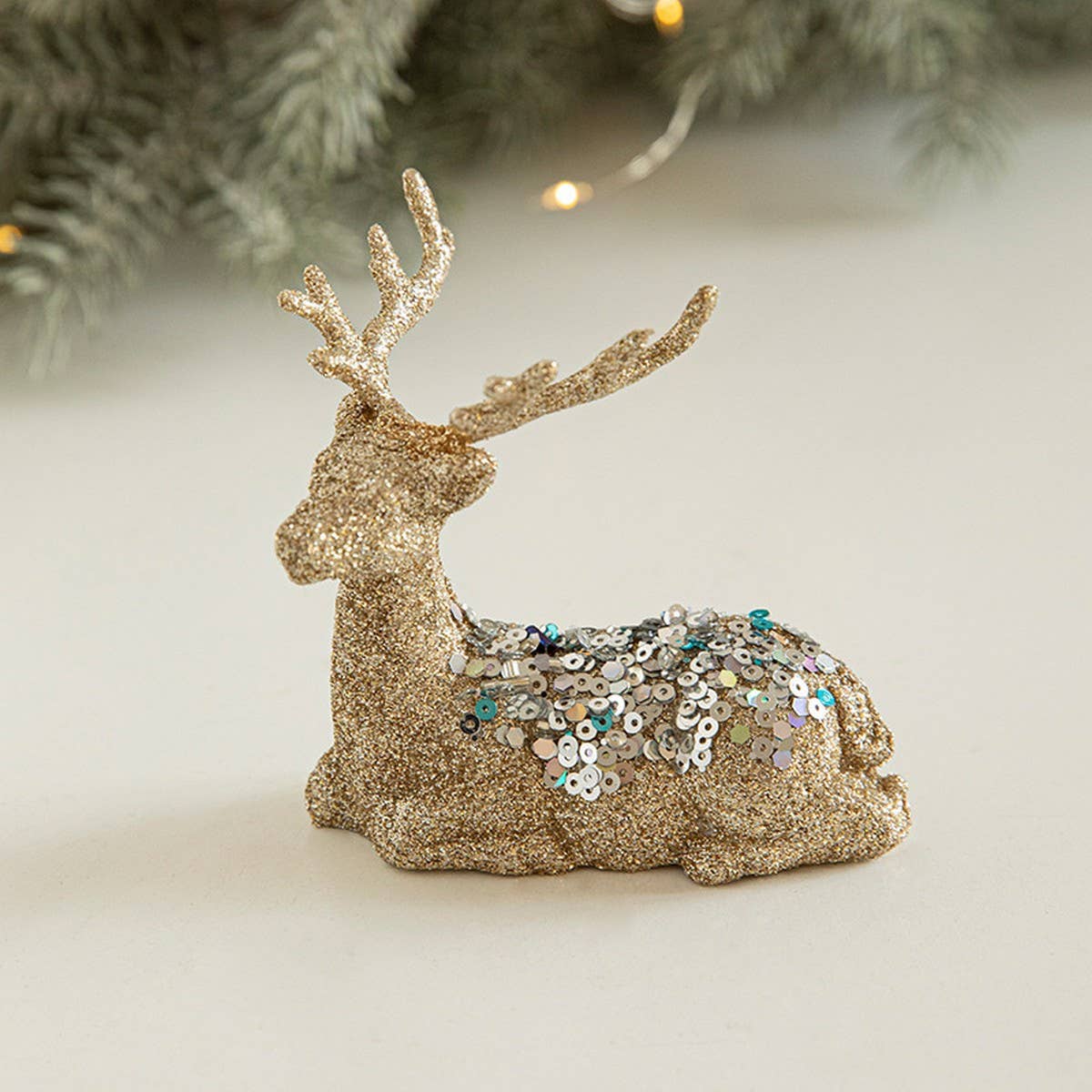 Gold Glitter Plastic Standing Reindeer Decor