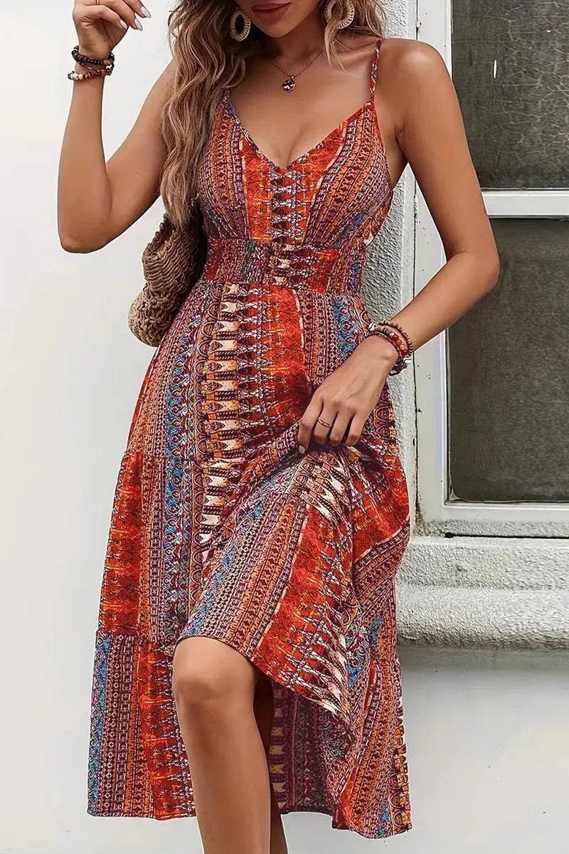 CWDMD5883_FLORAL V NECK SLEEVELESS SPAGHETTI STRAP DRESS