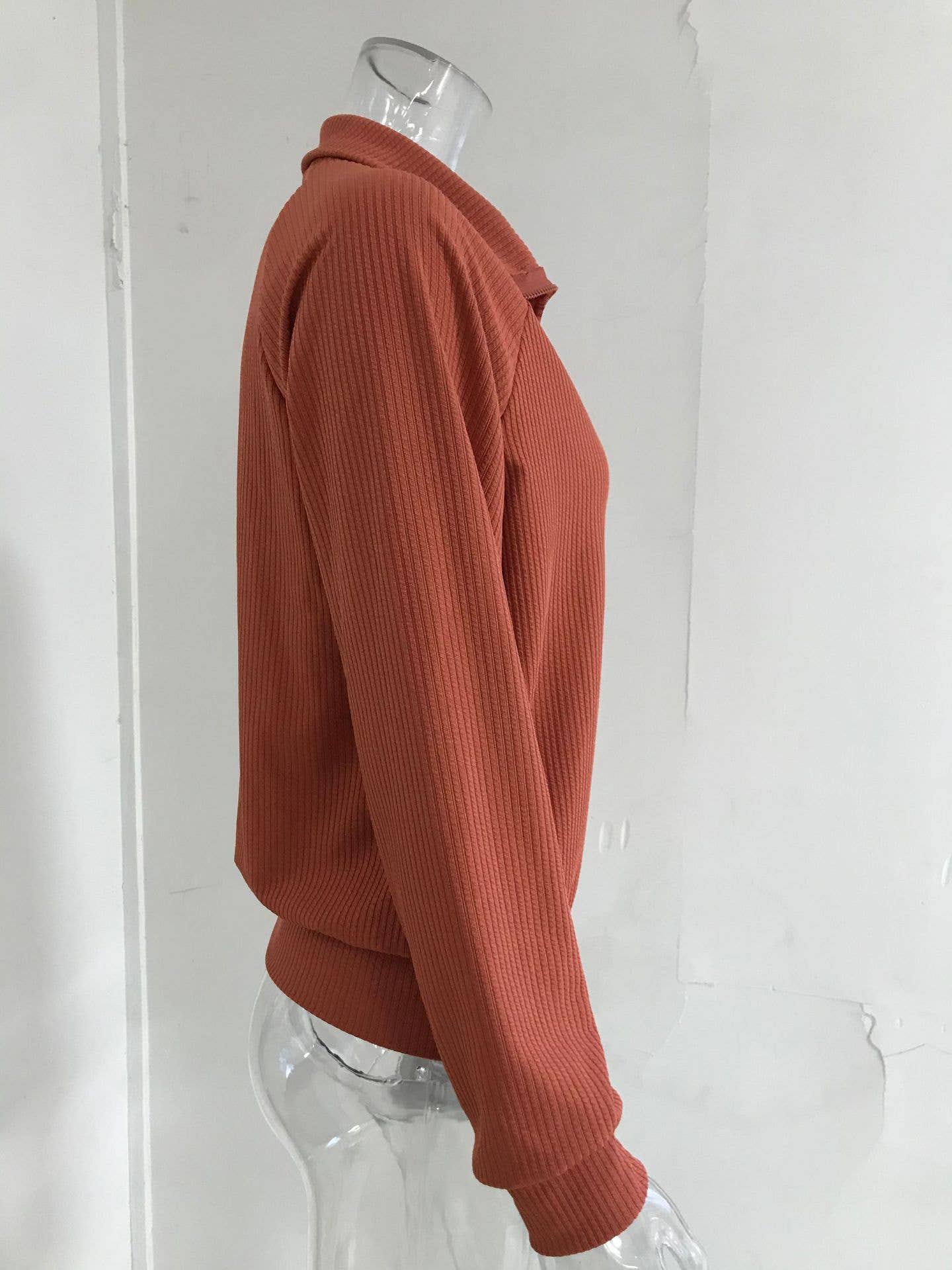 STRIPED LAPEL SOLID COLOR KNIT ZIPPER CARDIGAN