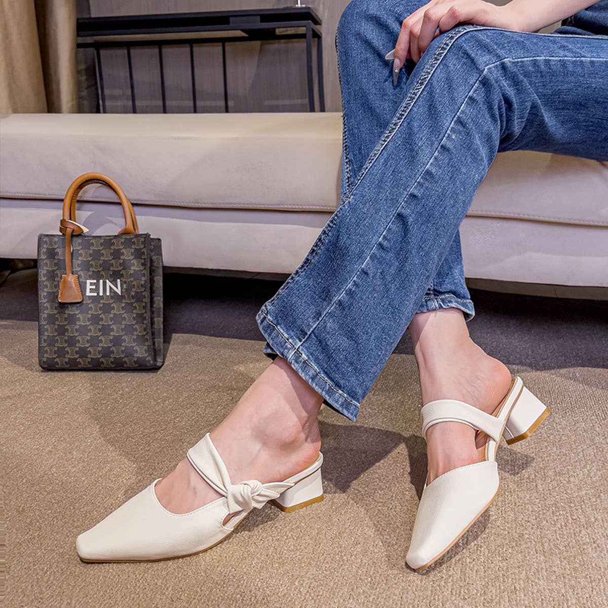 SIMPLE SQUARE TOE SQUARE TOE MULES WITH THICK HEEL_CWSHS0711