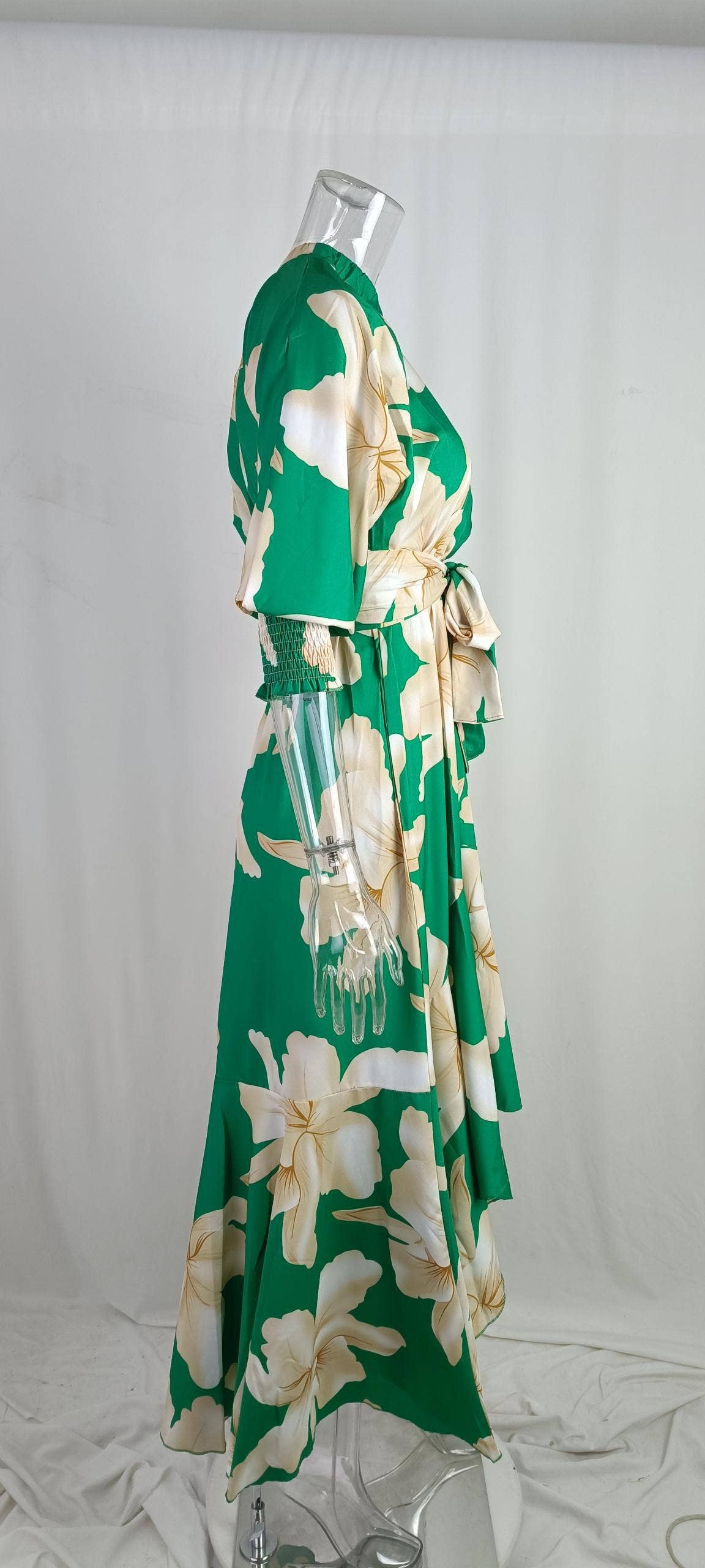 PRINTED LONG SLEEVE LINE NECK DRESS WITH SWING