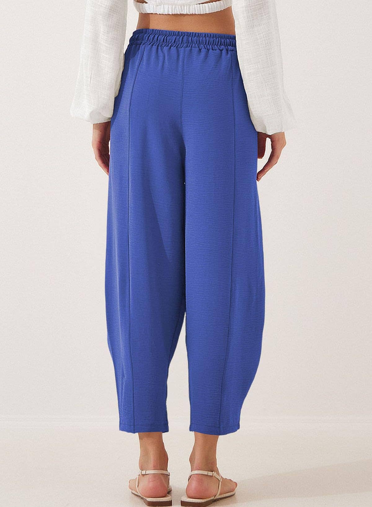 High-waisted loose casual pocket nine-inch pants