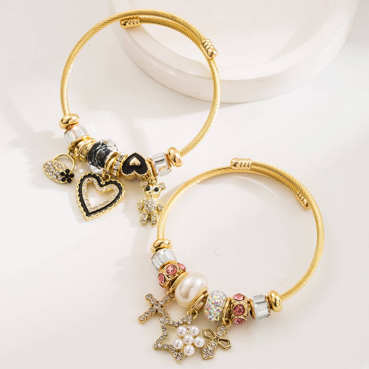 Adjustable Steel Bracelet with Bear, Heart & Cross_CWMM8583