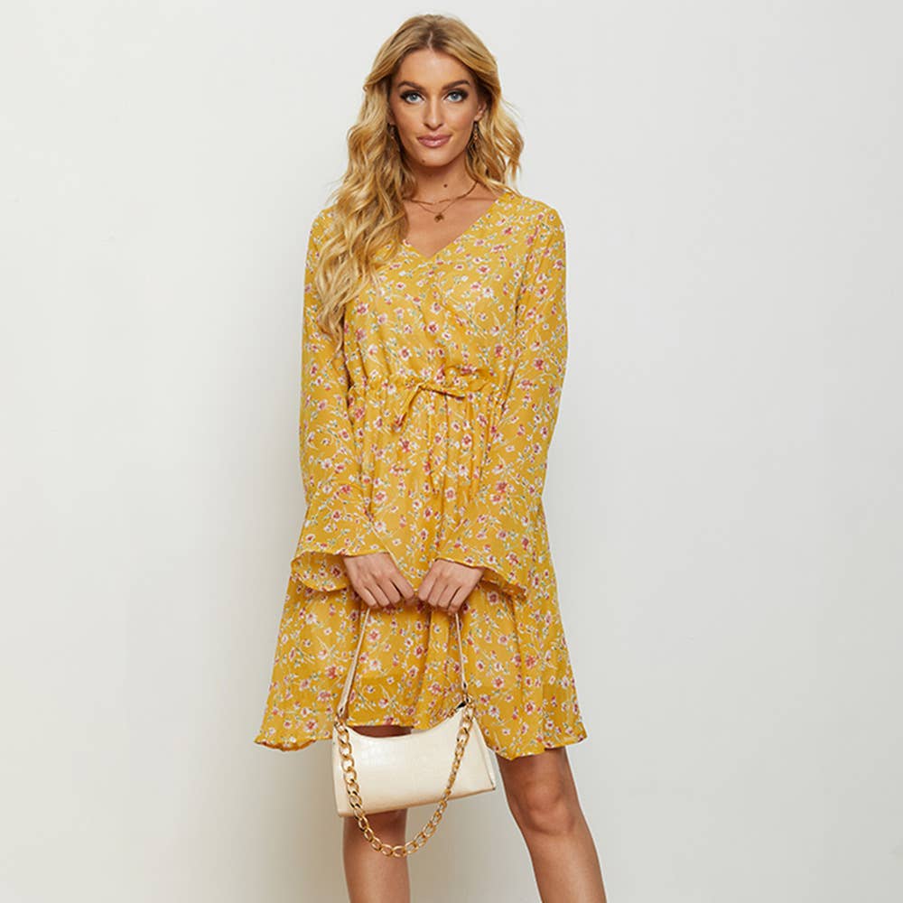 FLORAL LONG-SLEEVED V-NECK BOHO DRESS_cwdsd4376