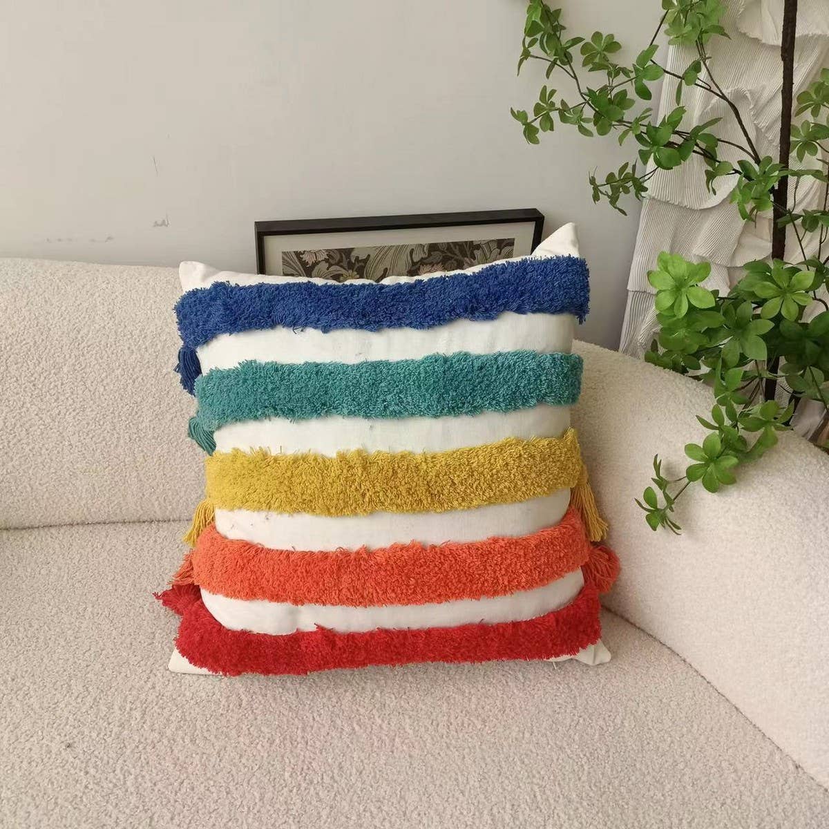 BOHO RAINBOW  TUFTED PILLOW COVER_CWMM0236