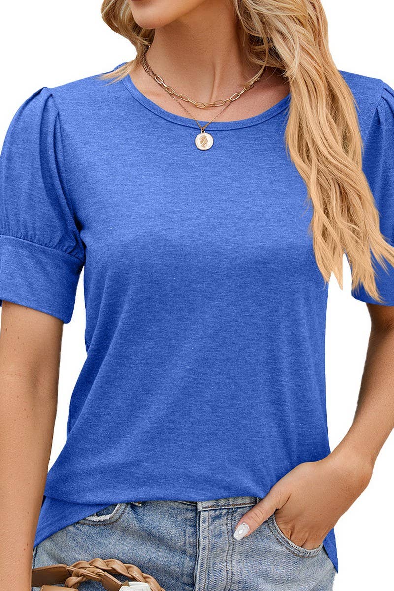 ROUND NECK SOLID COLOR BUTTON UP T SHIRT_CWTSTS0193