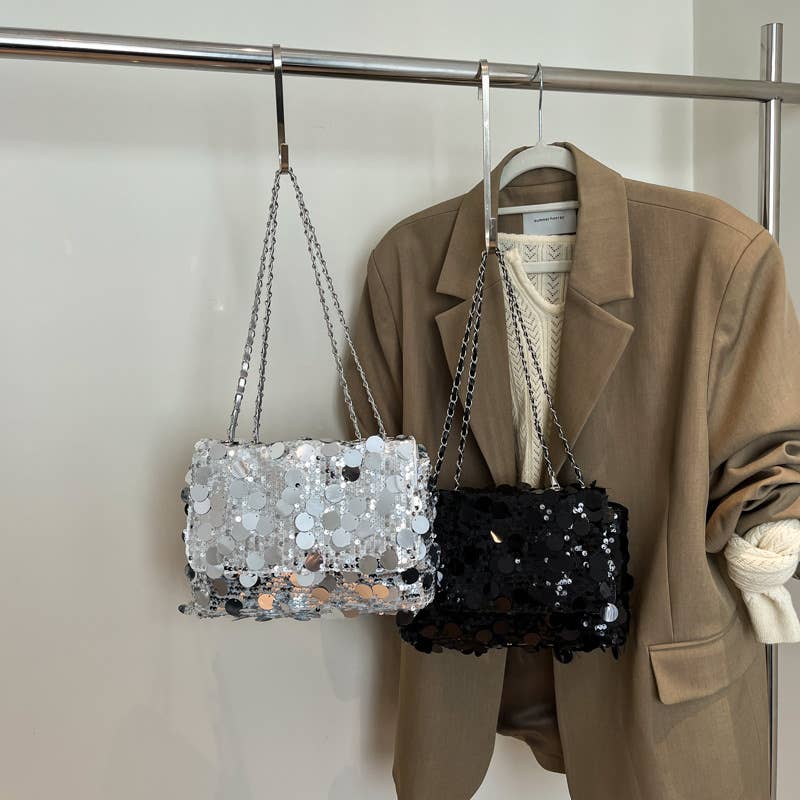 Fashionable sequined niche crossbody chain bag