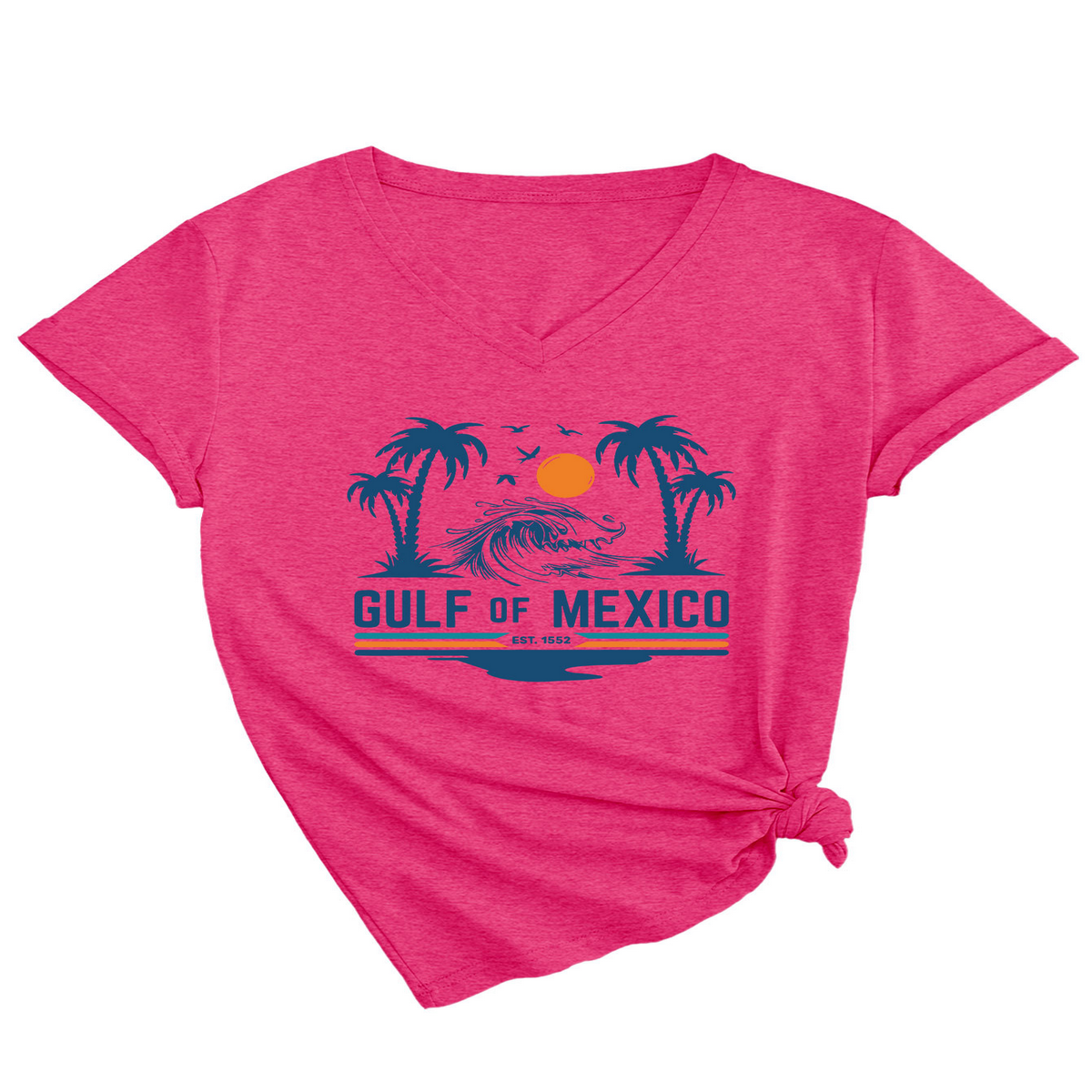 Slim V???Neck T???Shirt ??Gulf of Mexico Est Print_CWTTS1538