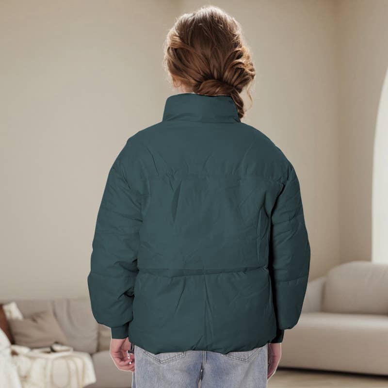 SOLID COLOR STAND-UP COLLAR LONG SLEEVES JACKET