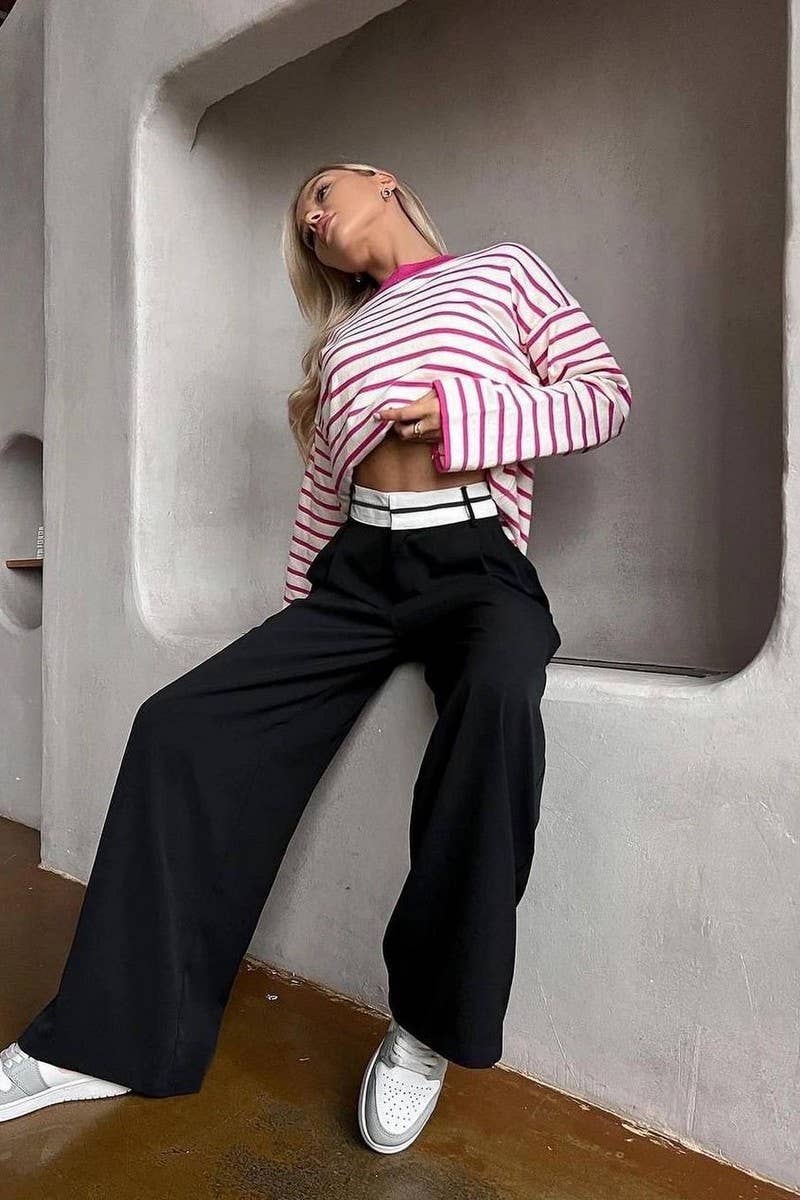 CWBLP1497_SOLID COLOR LOOSE CASUAL MOPPING SUIT PANTS