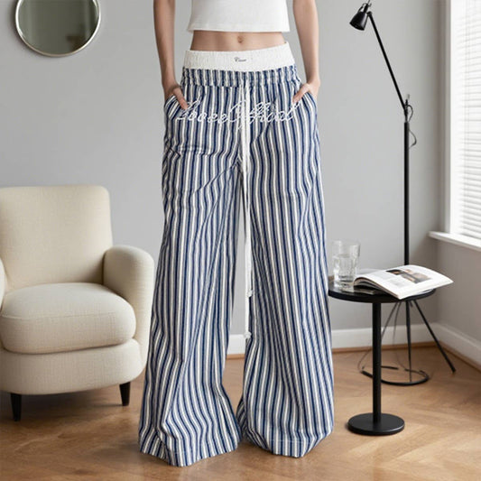 Striped straight-leg wide-leg cargo pants