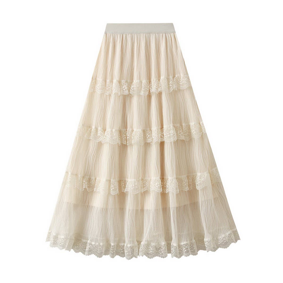 WAVE PLEATED MESH SPLICING LACE SKIRT CAKE SKIRT