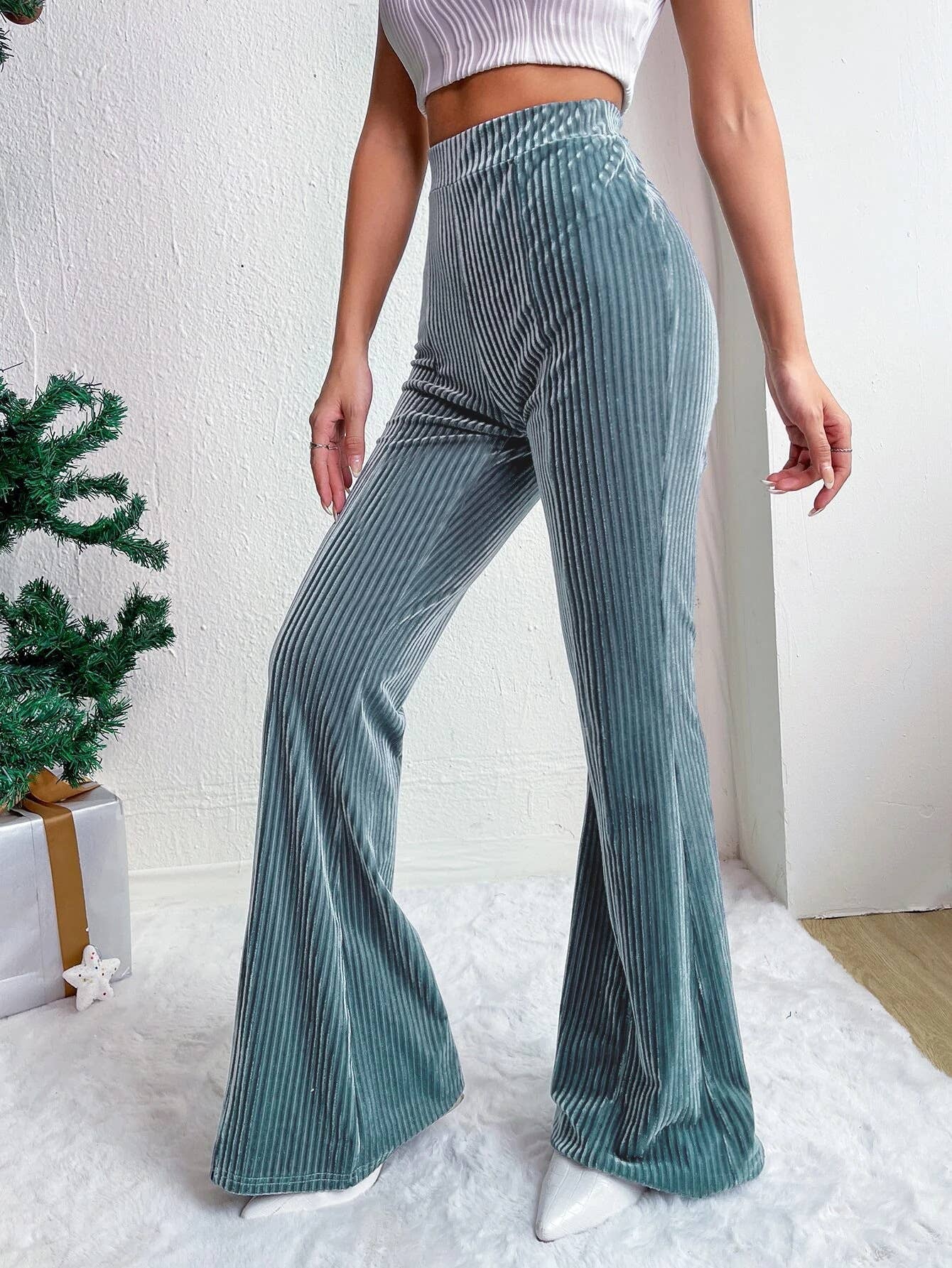 CORDUSTER FLARES SOLID COLOR WIDE-LEG PANTS