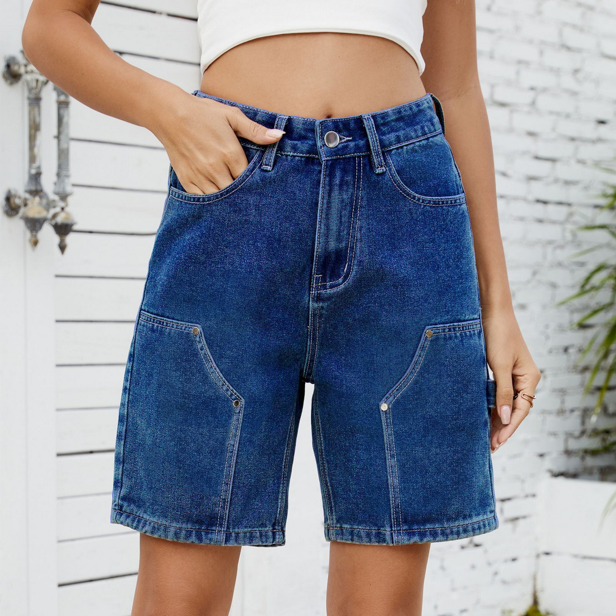 Washed Fashionable Cool Denim Bermuda Shorts