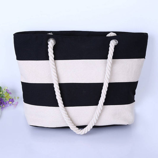 JINGPAI ROPE STRIPED PATCHWORK CANVAS BAG_CUAB0221