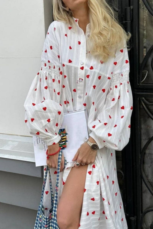 CWDMD3549_AUTUMN LOVE PRINT LANTERN SLEEVE SWING DRESS