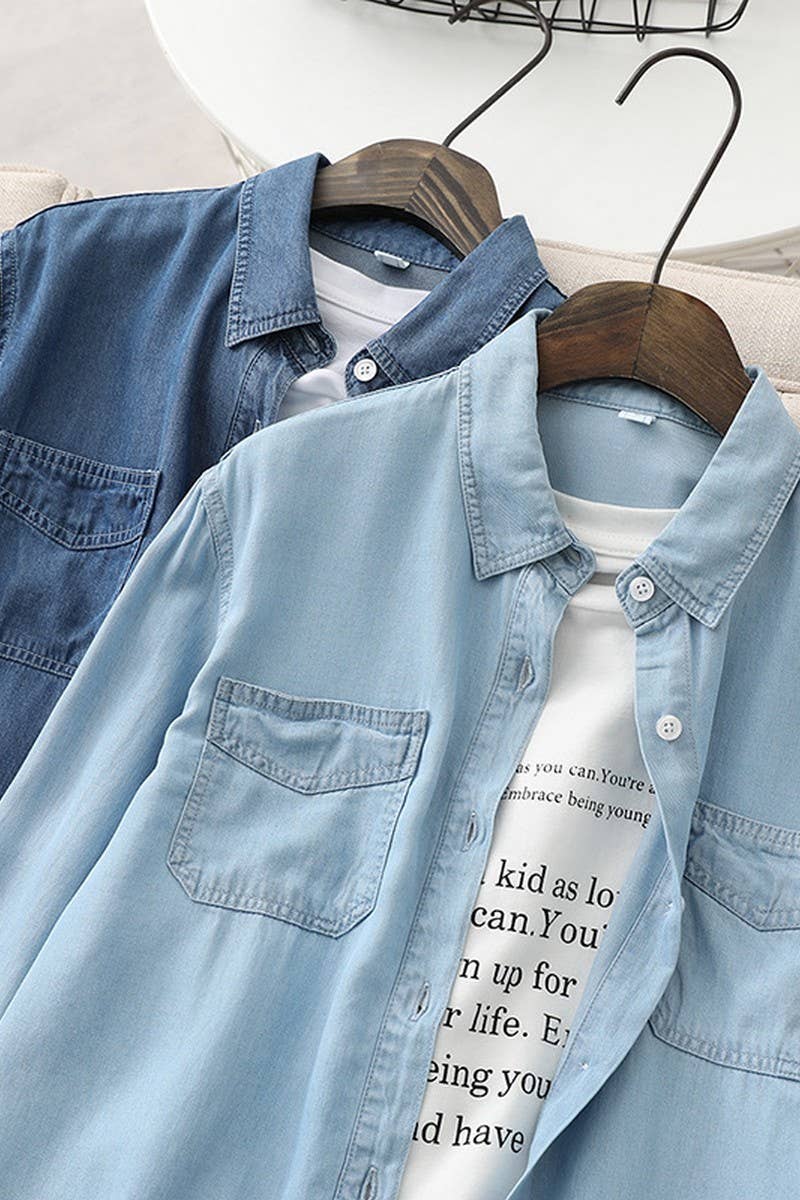 CWOCO0990_SOFT TENCEL LOOSE DENIM BLUE SHIRT COAT