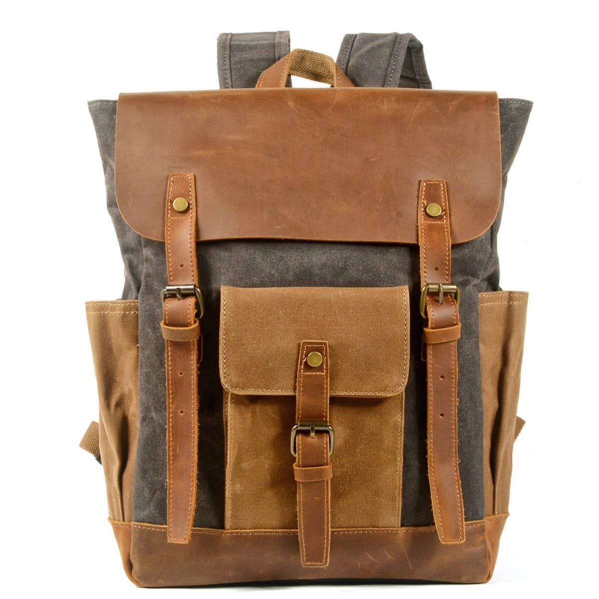 Unisex Waxed Canvas Laptop Backpack with Leather_CWAB5535