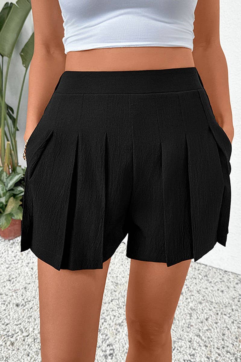 CWBSP0510_SOLID COLOR CASUAL PLEATED SHORTS