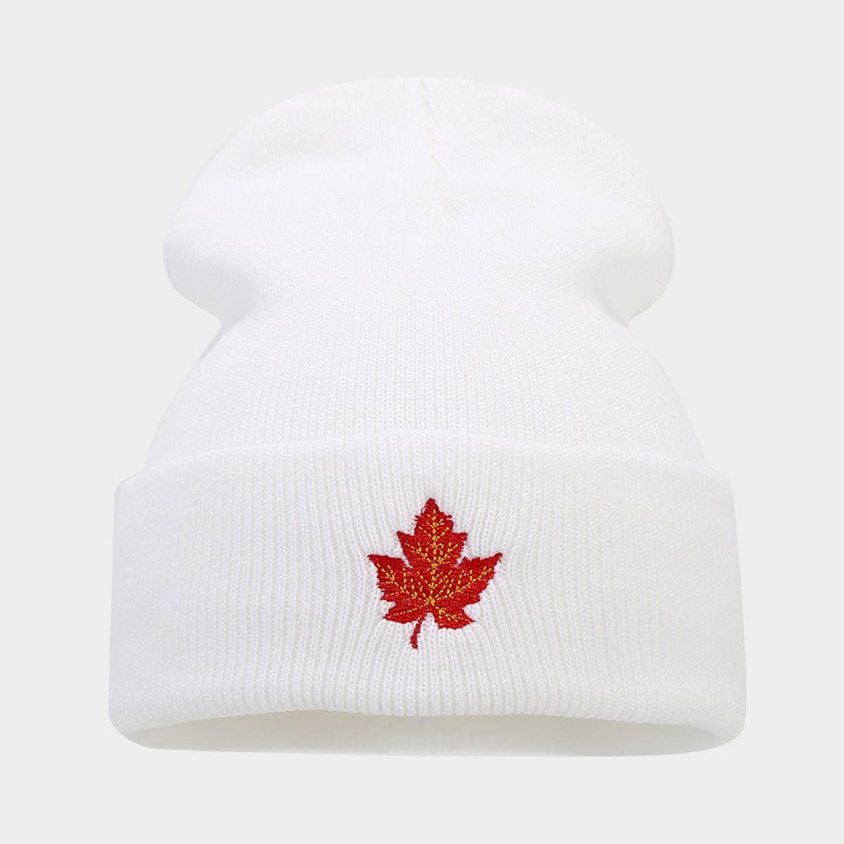 RED MAPLE LEAF EMBROIDERY KNITTED HAT HIP-HOP HAT_CWAH2083