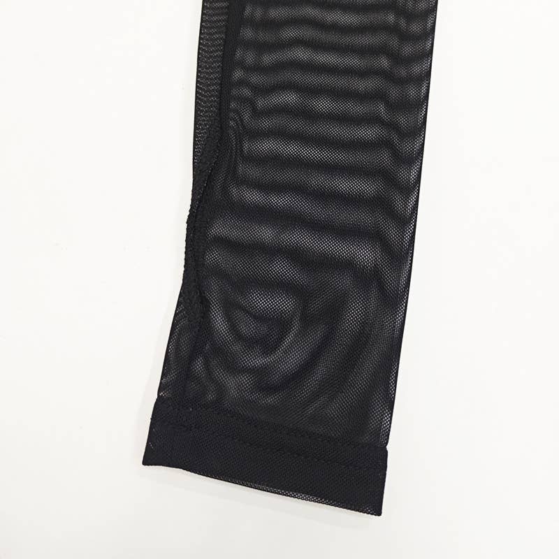 Solid color fit line neck gauze long sleeve top