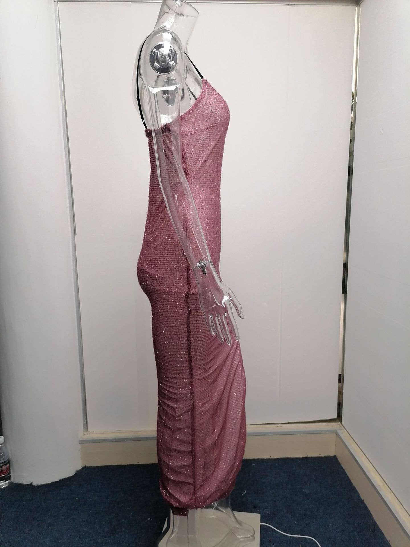 Sexy slit high-waisted halter V-neck dress