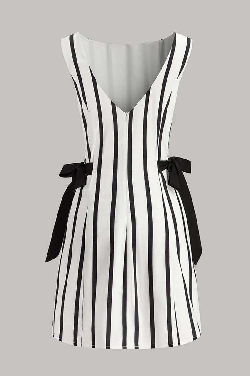 CWDSD10505_HAWAIIAN STRIPE TIE-WAIST LOOSE SLEEVELESS DRESS