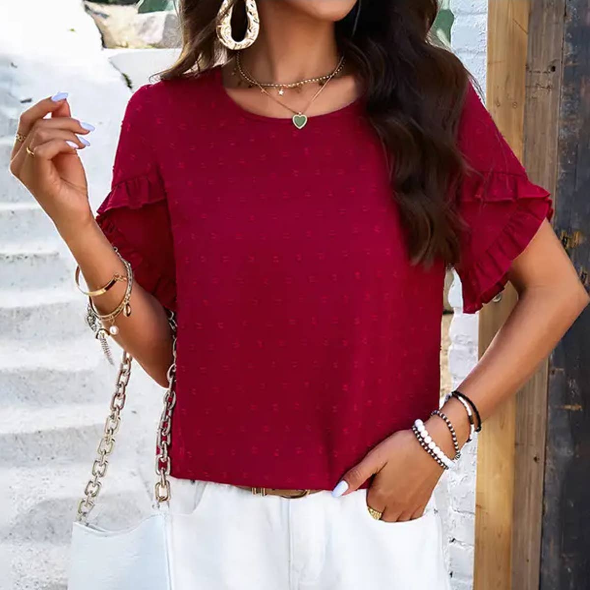 Temperament crew neck short sleeve top