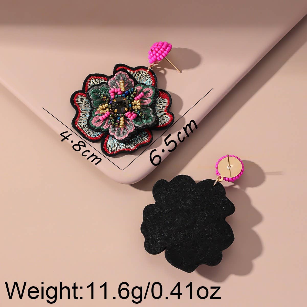 Embroidered Crystal Flower Earrings