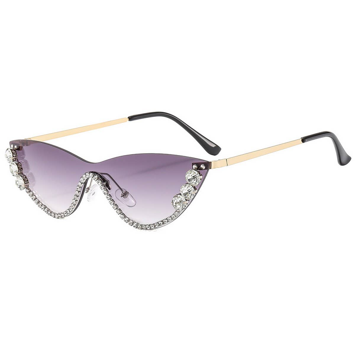 Trendy Rhinestone Half Frame Cat Eye Sunglasses