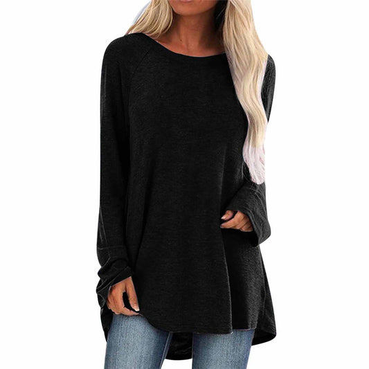 SOLID COLOR LOOSE LONG LONG-SLEEVED T-SHIRT