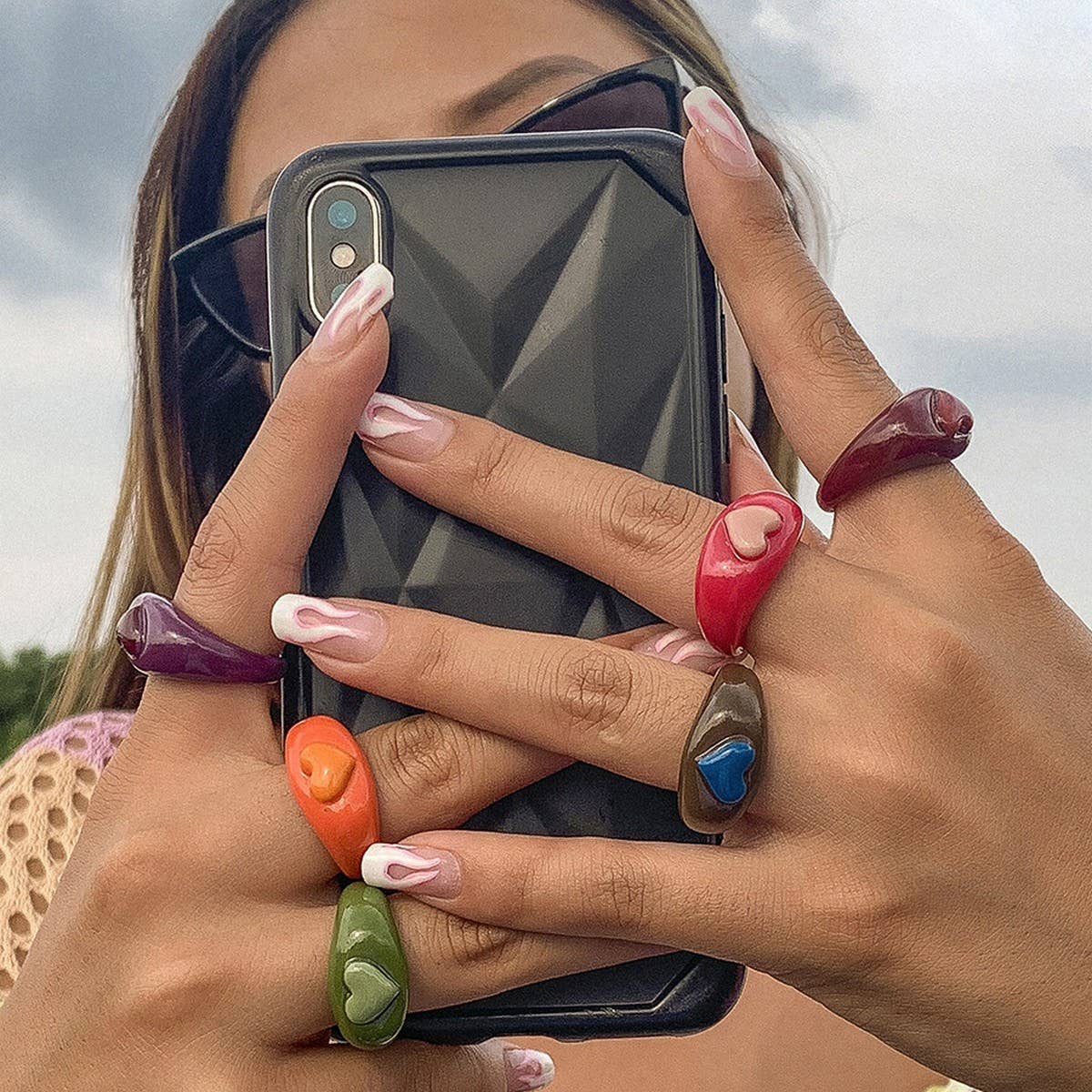 COLORFUL PASTORAL HEART THREE-DIMENSIONAL RING