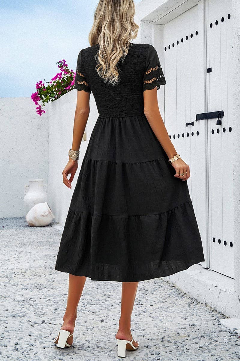 CWDSD2795_Smocking Detailed Short Sleeve Dress