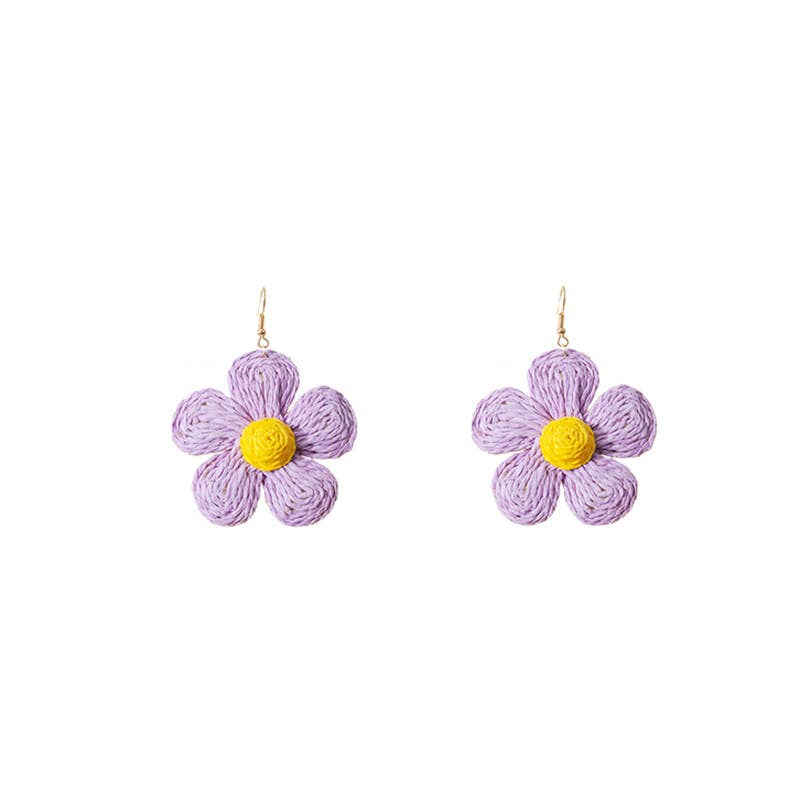 Woven raffia grass exaggerated flower earrings