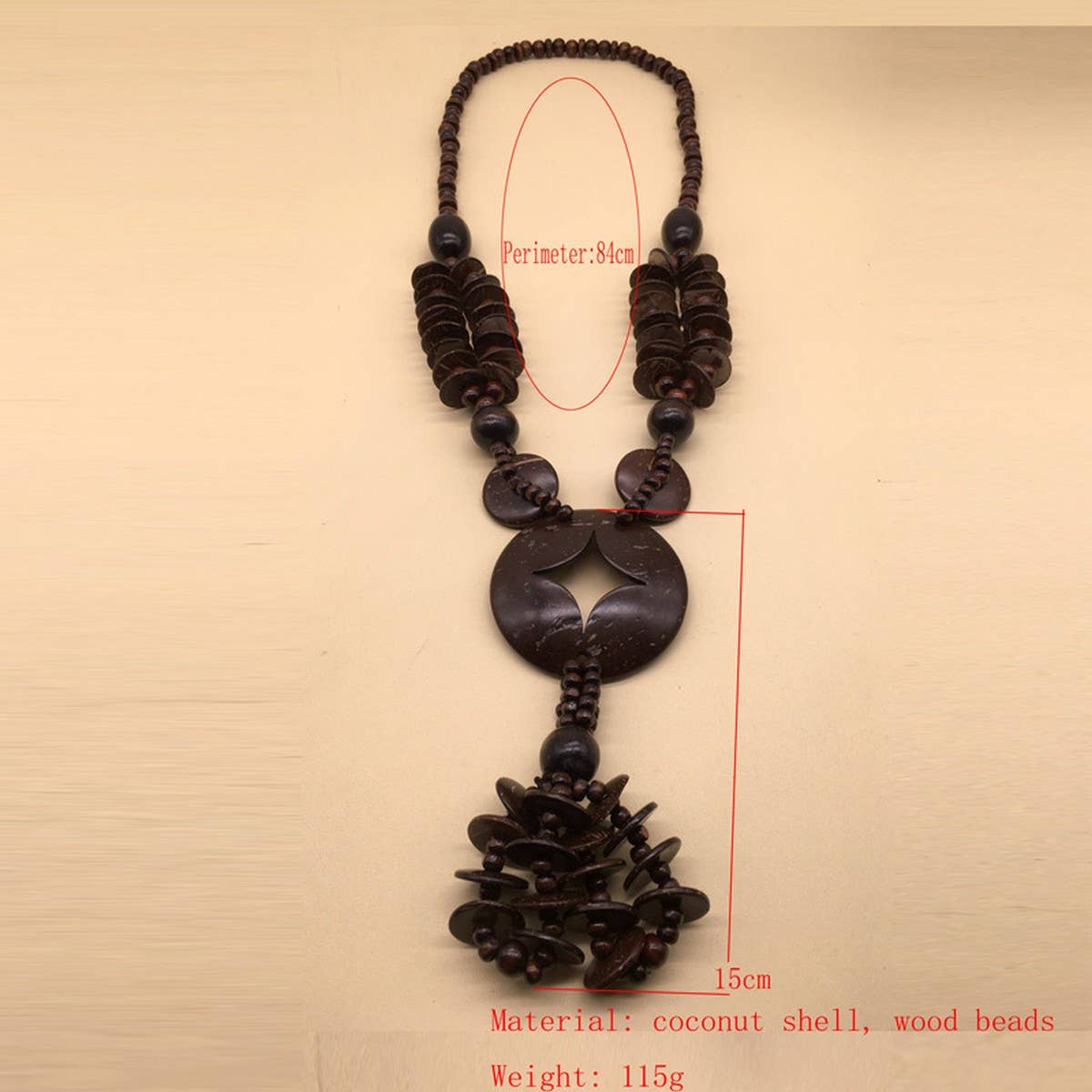 ETHNIC COCONUT SHELL WOOD BEADS LONG NECKLACE