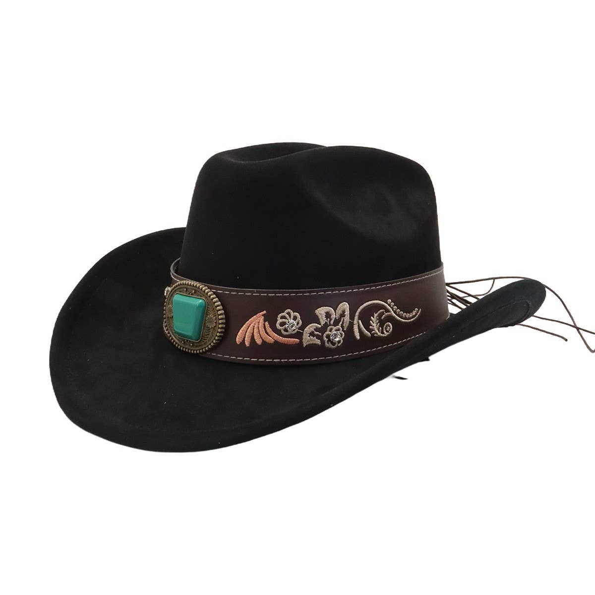 Suede Western Cowboy Fedora Hat Ethnic Style_CWAH04486