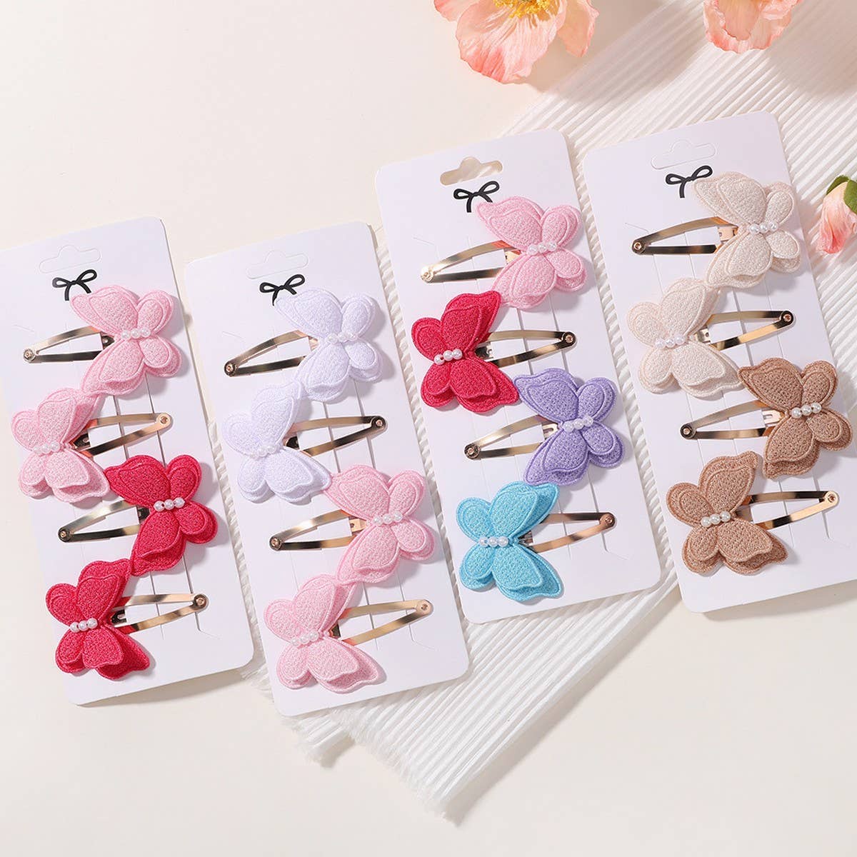 Double-Layer Pearl Bow Hair Clip Set for Kids