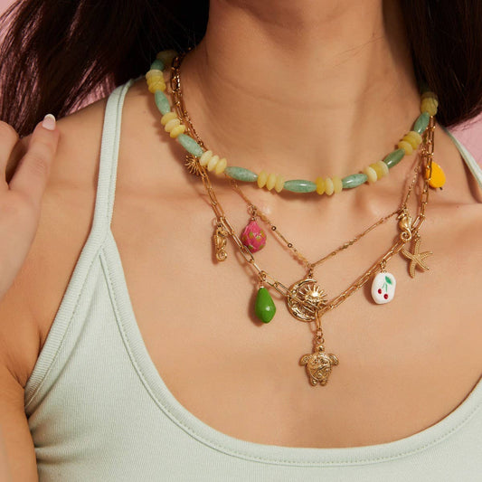 Ocean Style Steel Necklace with Turtle & Seahorse_CWMM8849