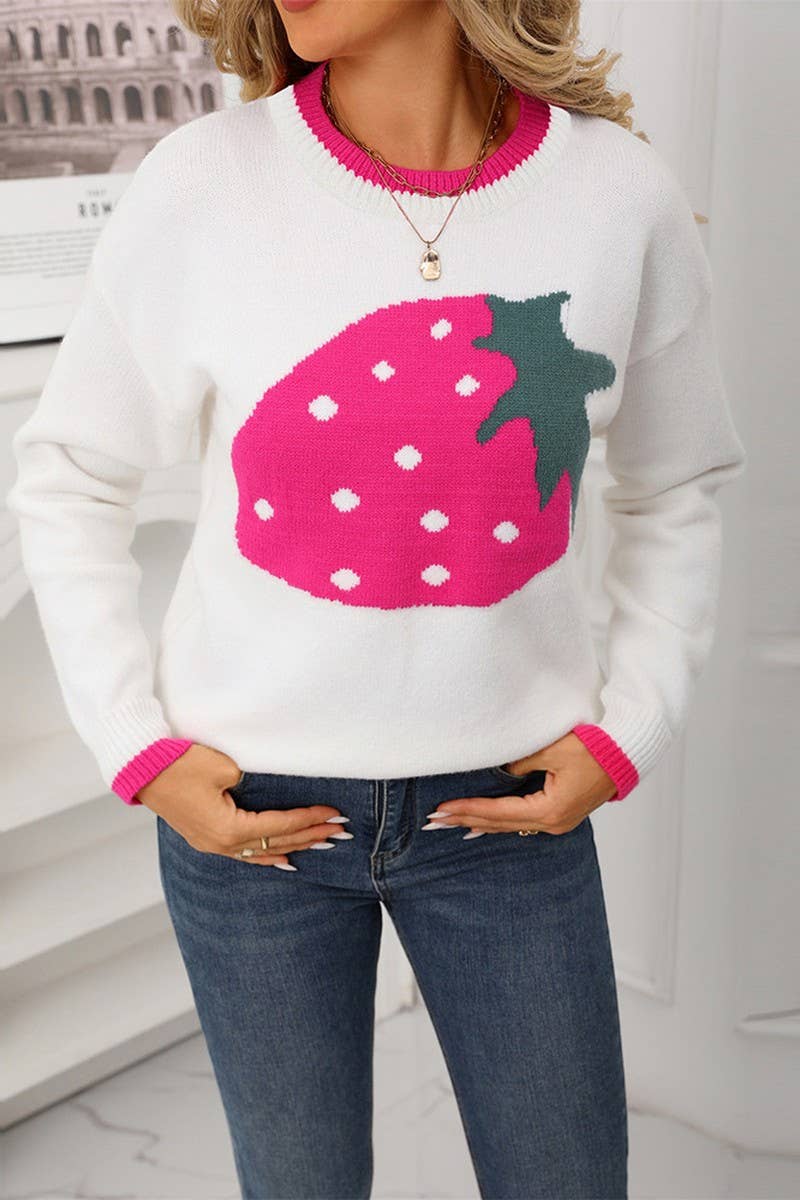 CWOSWL07583_STRAWBERRY VALENTINE'S DAY PULLOVER SWEATER
