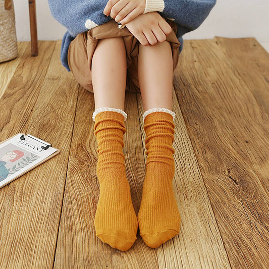 AUTUMN AND WINTER STRIPED LACE WOMEN'S SOCKS_CWMS0994