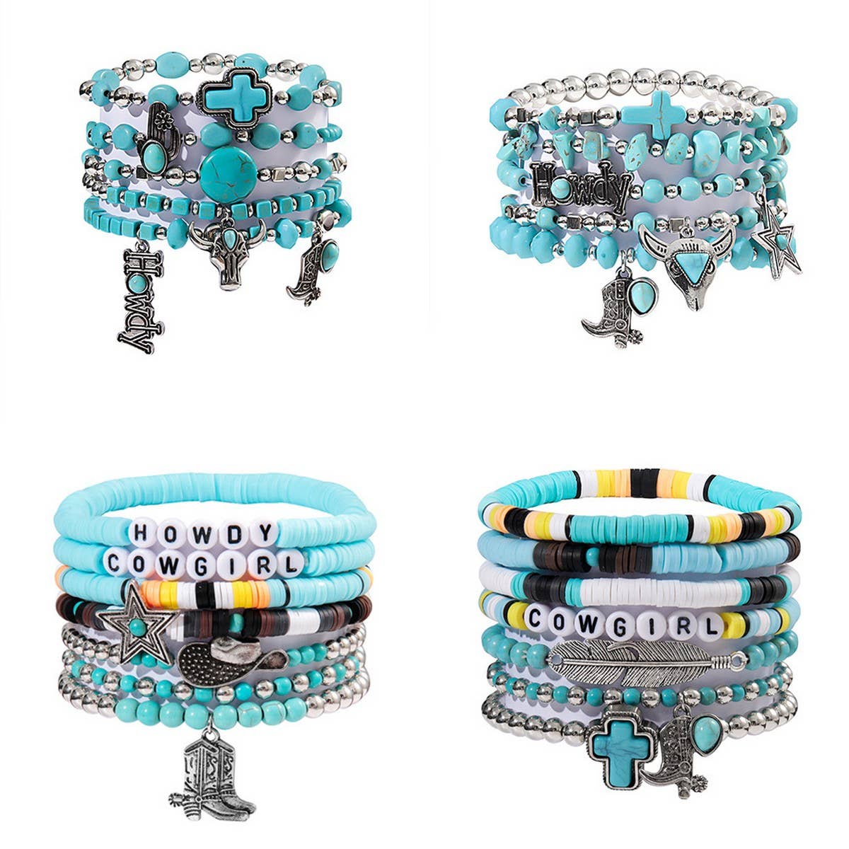 ETHNIC STYLE BULL HEAD CACTUS BRACELET SET