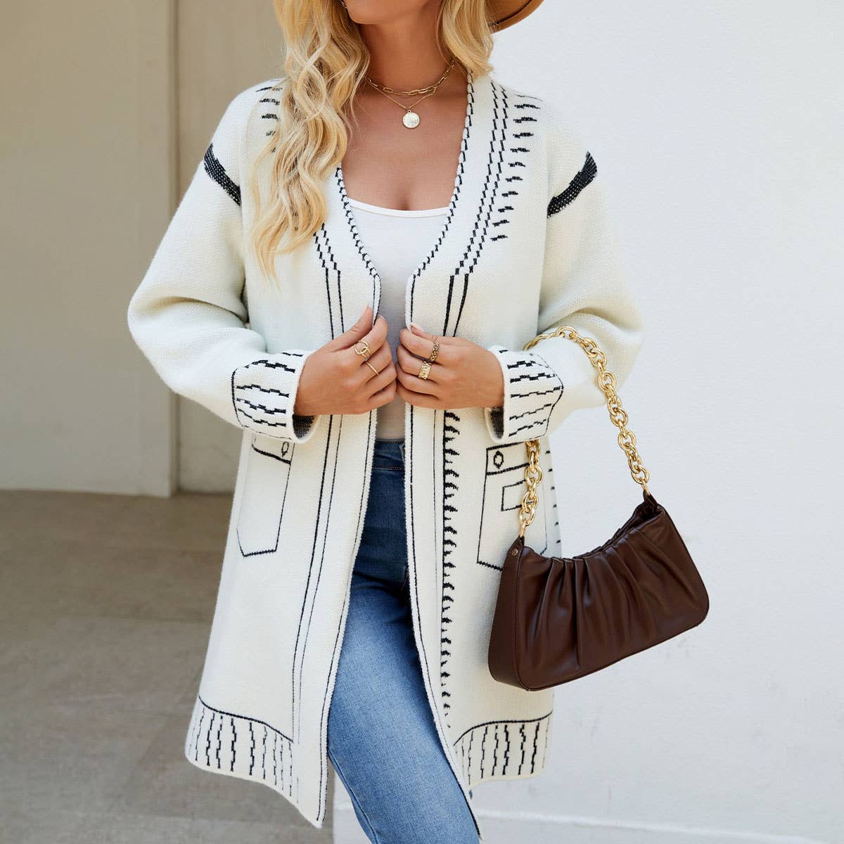 JACQUARD EVERYTHING WITH LAZY LOOSE CARDIGAN