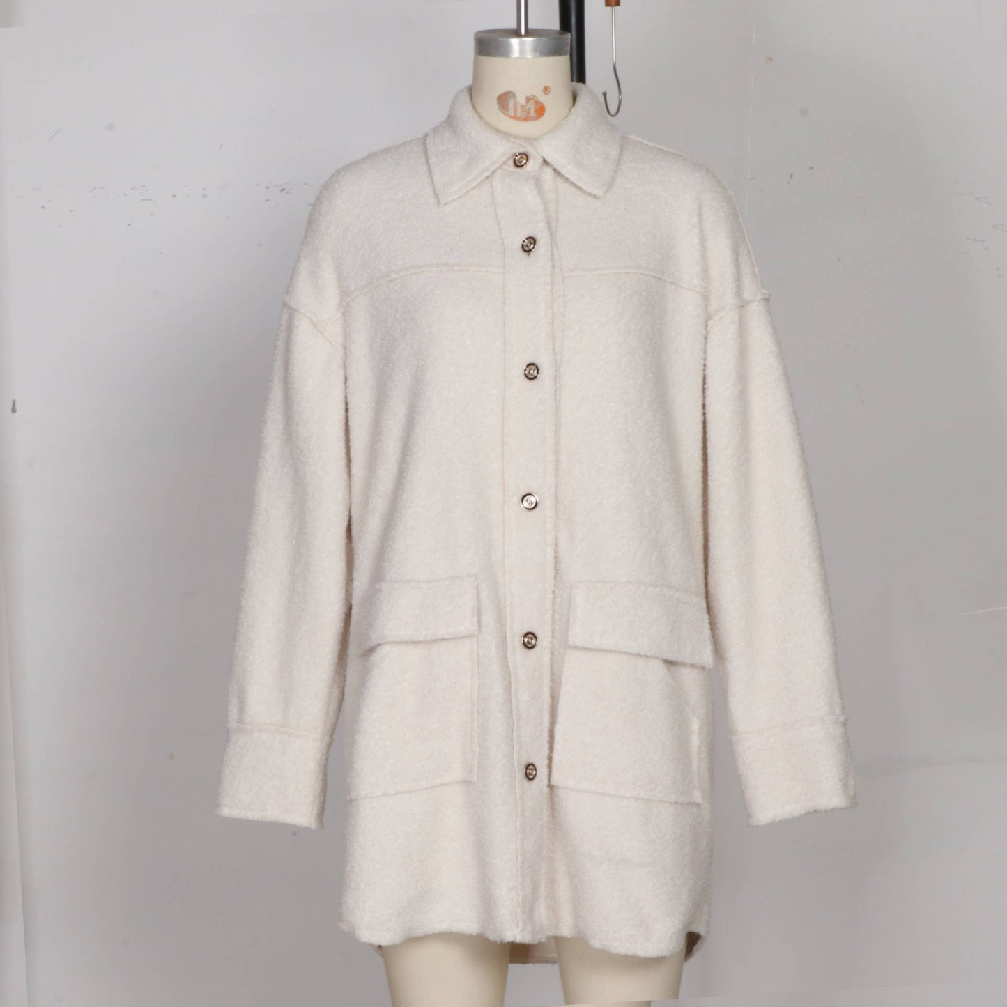 Lambskin warm long-sleeved loose button coat